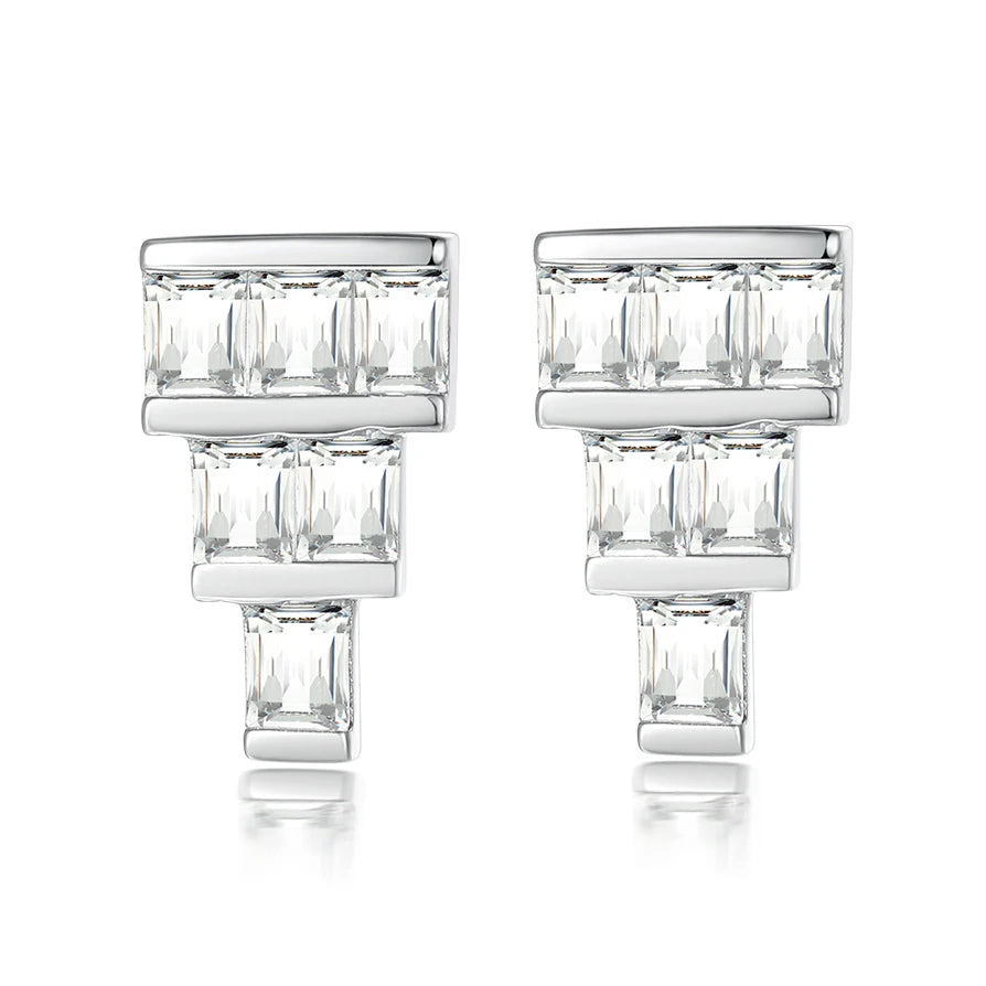 Fine Jewelry Iced Earring Women Square Shaped Original Design 925 Sterling Silver Studs Earrings for Women