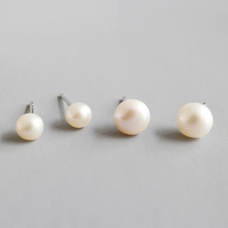 Simple natural freshwater pearl 925 sterling silver post stud earrings