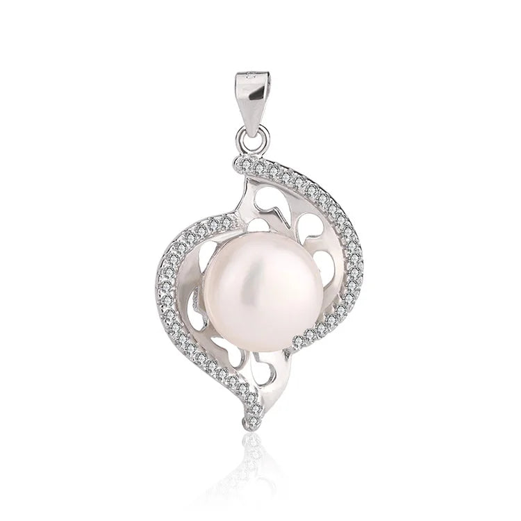 Trendy design sterling silver cultured real freshwater pearl heart shaped charm pendant