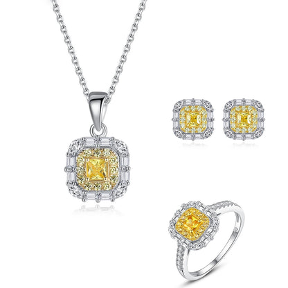 Jewelry Set  Women Jewelry Rhodium Plated Colorful Zirconia Stone Ring Necklace Earring Non Tarnish Jewelry Sets