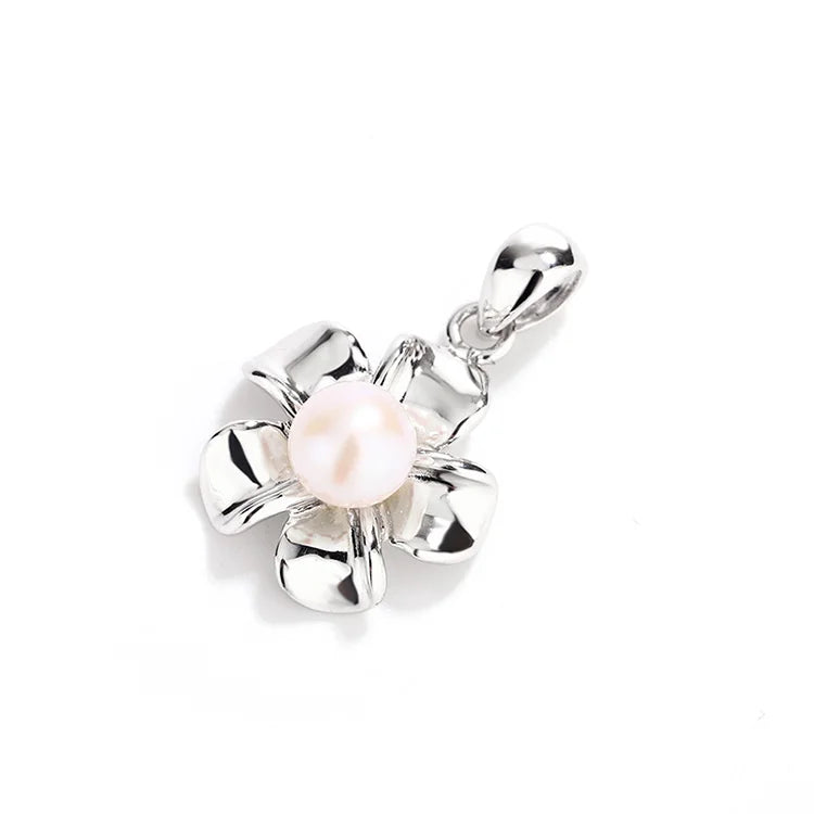 Personalized 925 sterling silver necklace round freshwater pearl jewelry flower shape charm pendant