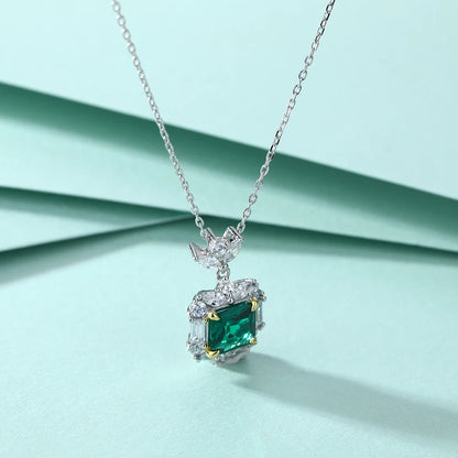 Luxury Emerald Cushion Cut 7*7mm 18k Thick Gold Plated Claw Setting 925 Silver Pendant Necklaces for Party