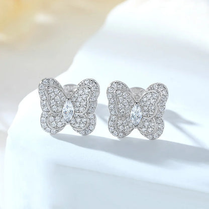 Trendy Earring Summer Butterfly Women Jewelry Cubic Zirconia 925 Sterling Silver Butterfly Stud Earrings