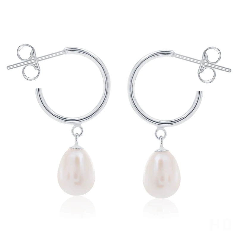 Circle gemstone fresh water pearl real 925 sterling silver freshwater pearl dangle drop earrings