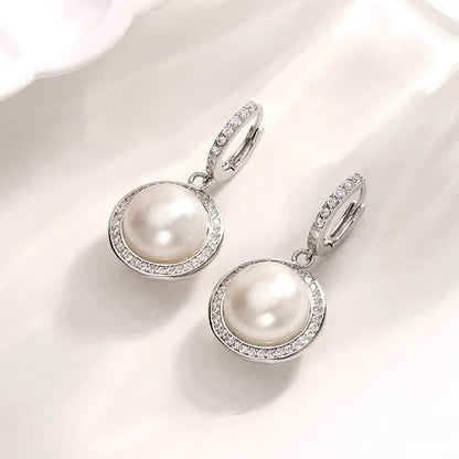 Custom logo modern 925 silver cultured real pearl circle round women stud earrings