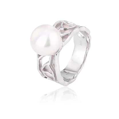 Jewelry wholesale OEM hollow design 925 sterling silver cultured freshwater pearl ring