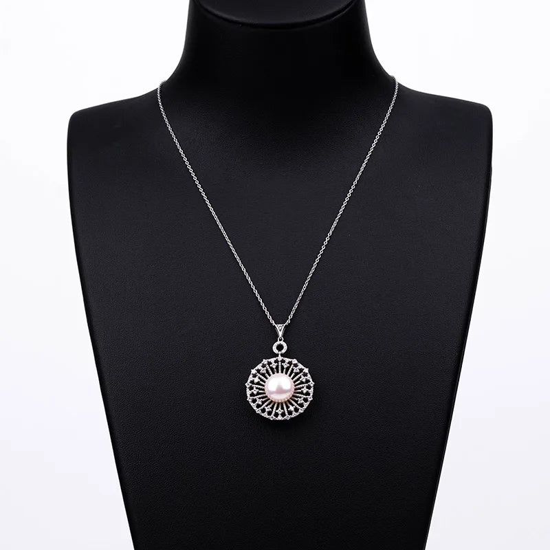 925 sterling silver round disc circle pendant cultured freshwater pearl necklace for women