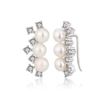 3 triple pearl stud 925 sterling silver freshwater cultured pearl post earrings with three pearls