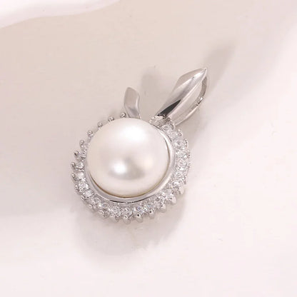 Fine diamond setting border vintage large pearl 925 sterling silver womens charm pendant