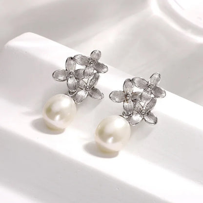 Wholesale bulk trendy luxury irregular shape 925 silver real white pearl studs earrings for women