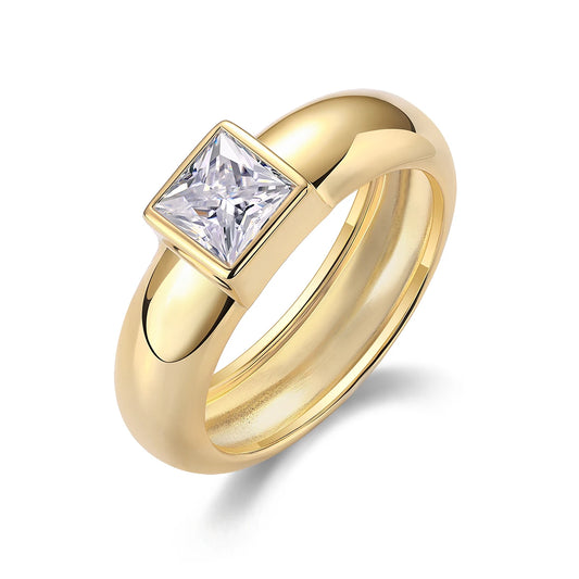 Gold-Plated S925 Silver Square Moissanite Ring - Elegant Statement Jewelry, Luxury Design, Perfect for Engagements