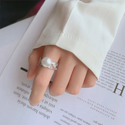 Jewelry wholesale OEM hollow design 925 sterling silver cultured freshwater pearl ring