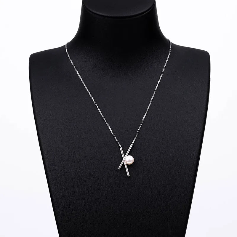 925 silver women statement link chain chocker necklace with freshwater pearl pendant