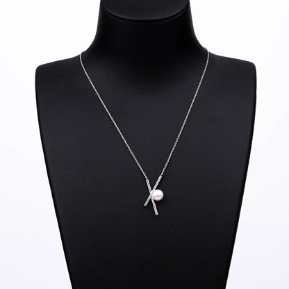 925 silver women statement link chain chocker necklace with freshwater pearl pendant