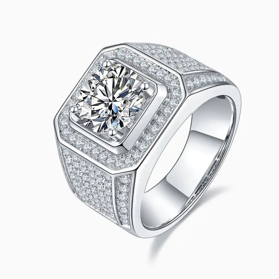 Elegant 3 Carat Round Moissanite Men's Ring - S925 Silver with 18K Gold Plating, Perfect Engagement & Wedding Gift