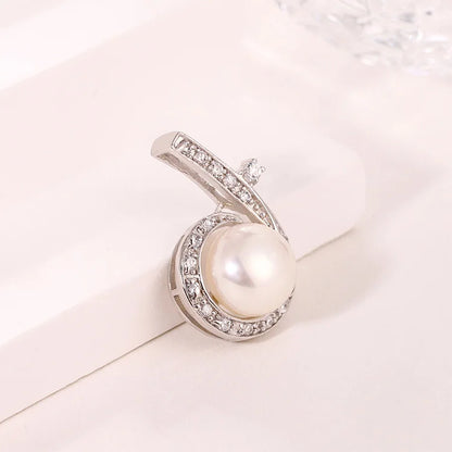 Exquisite fashion women 925 sterling silver frame fine cz diamond set freshwater pearl circle round pendant