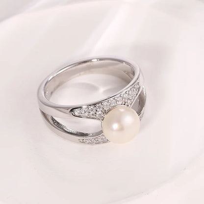 Custom fashion 925 sterling silver simple jewelry lady women's freshwater pearl ring for girls