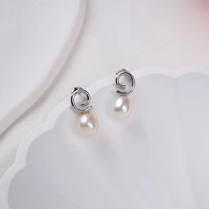 Classic Design Hypoallergenic 925 sterling silver Stud Genuine Freshwater Pearl  Rhodium-Plated Earrings simple jewelry