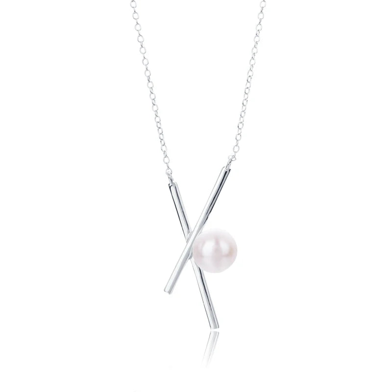 925 silver women statement link chain chocker necklace with freshwater pearl pendant