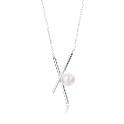 925 silver women statement link chain chocker necklace with freshwater pearl pendant