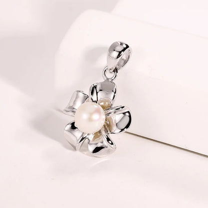 Personalized 925 sterling silver necklace round freshwater pearl jewelry flower shape charm pendant