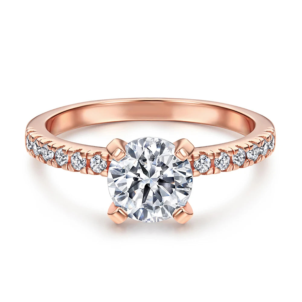 Classic Ring Round Brilliant CZ 925 Sterling Silver Zirconia Engagement Wedding Ring with 18K Gold plated Rose Gold Plated