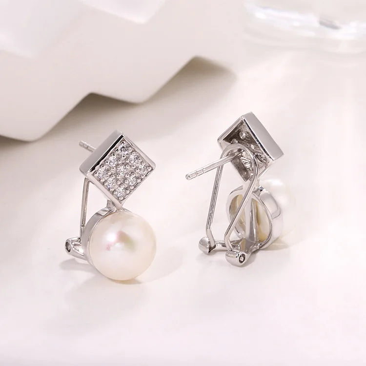 Custom funky cool design stud 925 sterling silver freshwater cultured pearl earrings