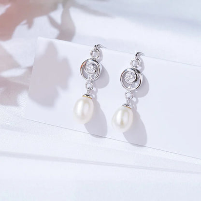 925 Sterling Silver Rhodium Plated Heart Freshwater Pearl pendant drop stud earrings Earrings for Women Wedding Party Gift