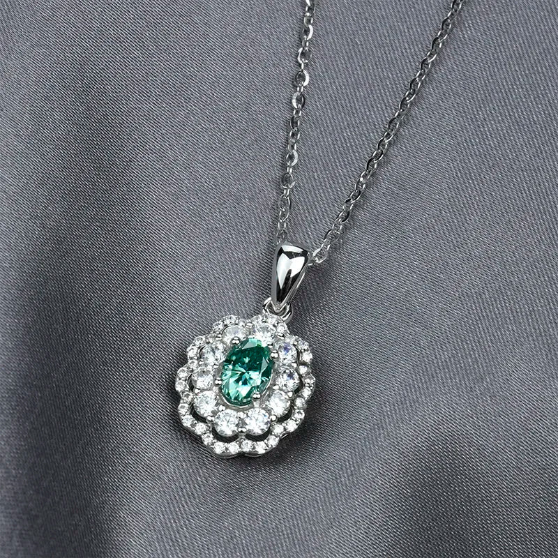 Jeweller Buy 925 Sterling Silver Link Chain Necklace Trendy Green Moissanite Diamond Pendant Jewelry