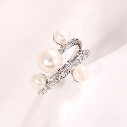 Personalized custom fashion women jewelry sterling silver freshwater pearl ring with white pearl