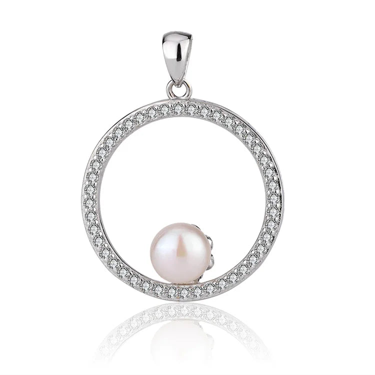 Custom jewelry designer 925 sterling silver necklace circle charm freshwater pearl round pendant