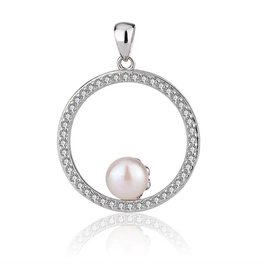 Custom jewelry designer 925 sterling silver necklace circle charm freshwater pearl round pendant