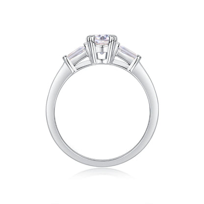 925 Sterling Silver Moissanite Engagement Ring - Sparkling 3ct Center Stone with Rhodium Plated Jewelry for Women