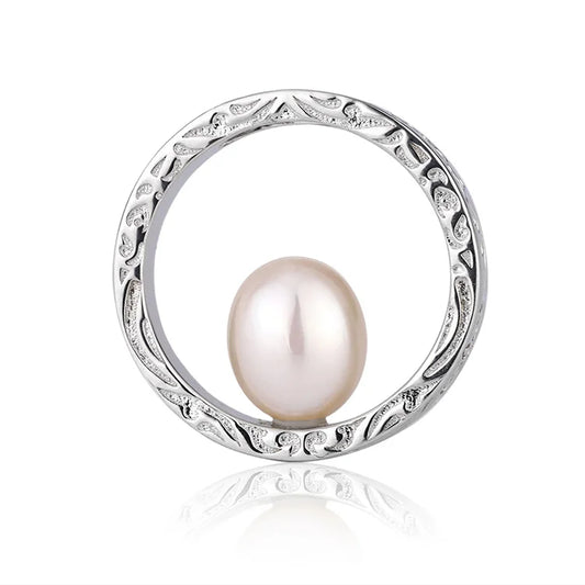 Pearl and diamond zircon-set 925 sterling silver jewelry hollow carved circle charms pendants