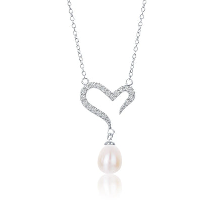 925 sterling silver women teardrop pearl charm drop pendant necklace with pearl pendant