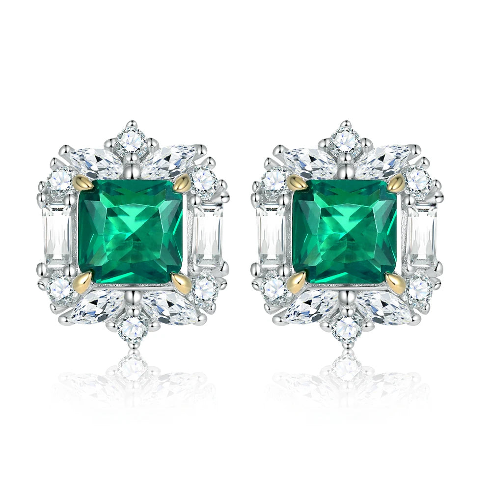 Luxury Silver Jewelry Cushion Cut 5*5mm Emerald Initial Gemstone 925 Sterling SIlver Earring Studs for Women