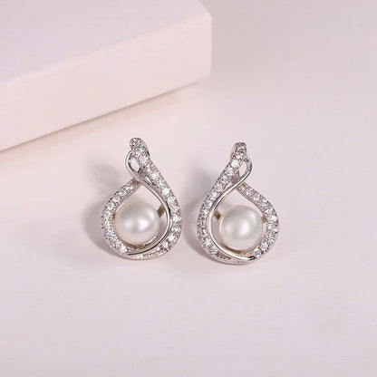 Wholesale bulk custom logo luxury fashion jewelry s925 sterling silver real pearl statement diamond women studs earrings