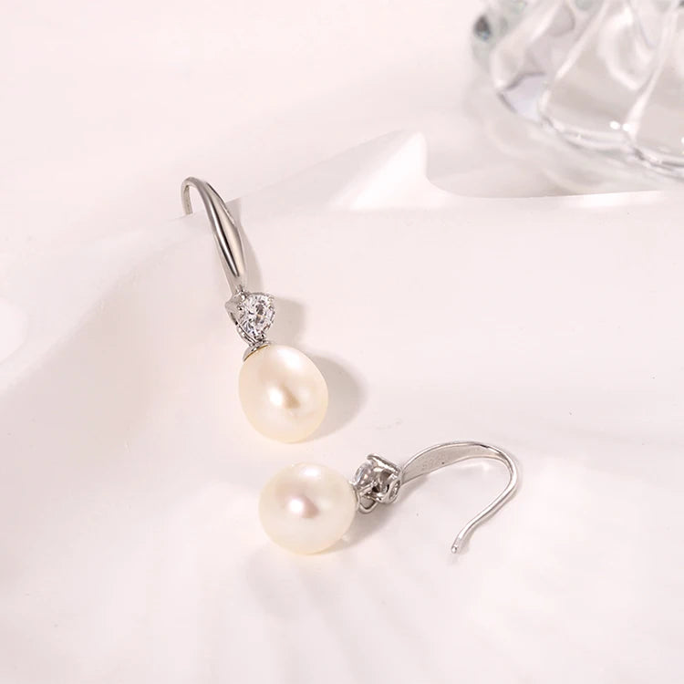 Wholesale High Quality fish hook jewelry freshwater pearl 925 silver earrings rhodium plating solution for women