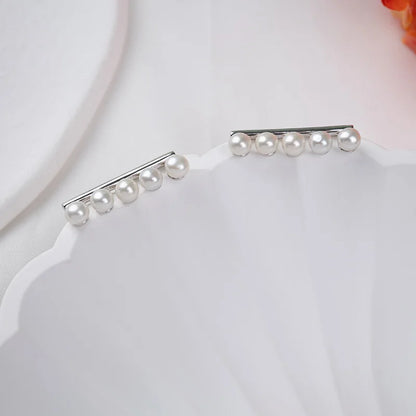 Custom  natural white freshwater Pearl Boutique Jewelry S925 Sterling Silver Balance Beam Earrings