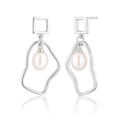 Custom logo ladies jewelry irregular shape 925 silver hoop funky pearl earrings