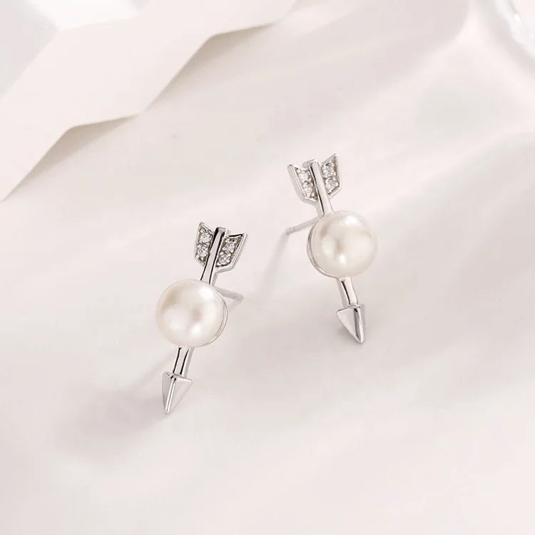 Wholesale bulk fine luxury jewelry arrow 925 sterling silver pearl women studs earring