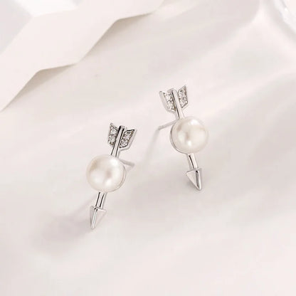 Wholesale bulk fine luxury jewelry arrow 925 sterling silver pearl women studs earring