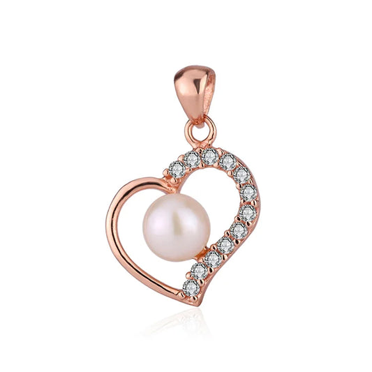 Custom valentines day gift fashion jewelry 925 sterling silver pearl necklaces rose gold love heart pendant for women