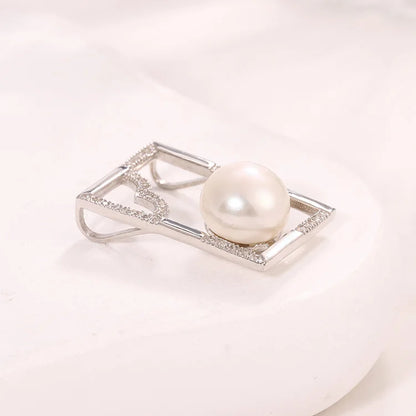 Custom diamond hollow 925 sterling silver geometric rectangle freshwater pearl charm pendant for women