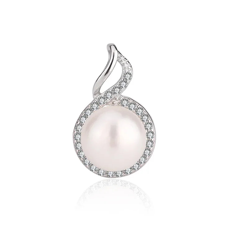 925 sterling silver cultured freshwater pearl pendant with fine zircon diamonds