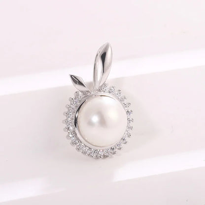 Fine diamond setting border vintage large pearl 925 sterling silver womens charm pendant