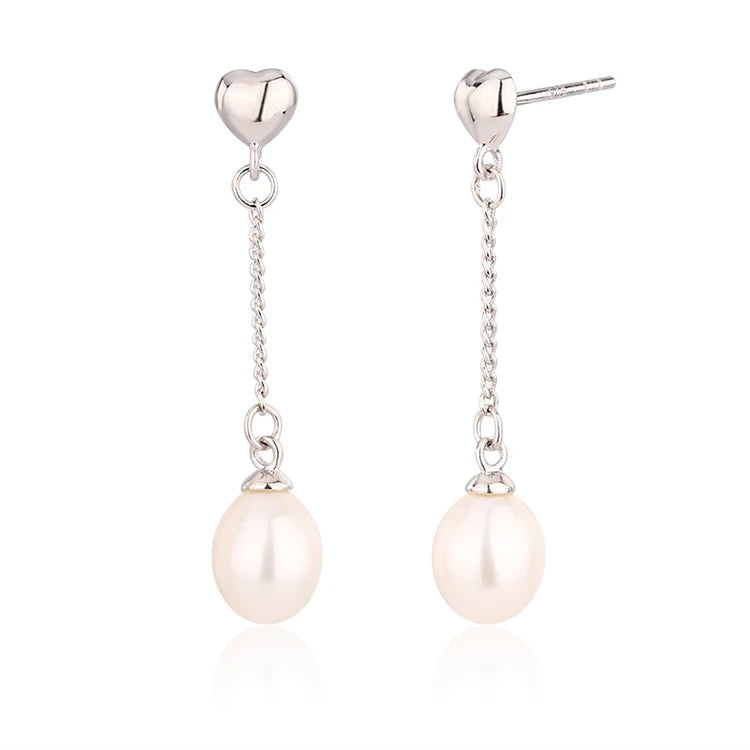 Trendy beautiful 7mm 7.5mm pearl 925 sterling silver freshwater cultured pearl post dangle drop earrings