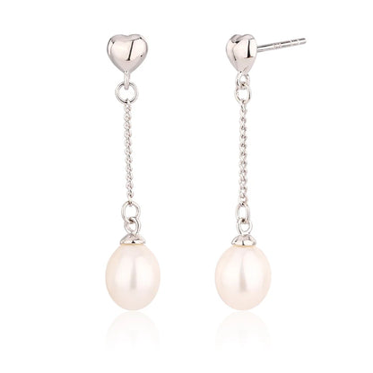 Trendy beautiful 7mm 7.5mm pearl 925 sterling silver freshwater cultured pearl post dangle drop earrings