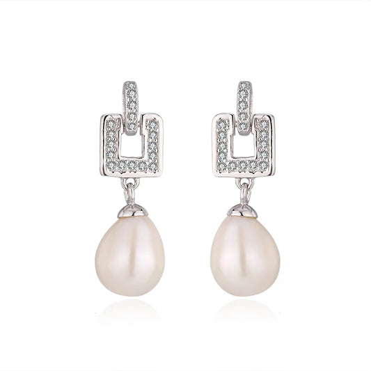 2024 Hot style cubic zirconia jewelry funky pearl earrings 925 sterling silver dangle earrings rhodium plating solution