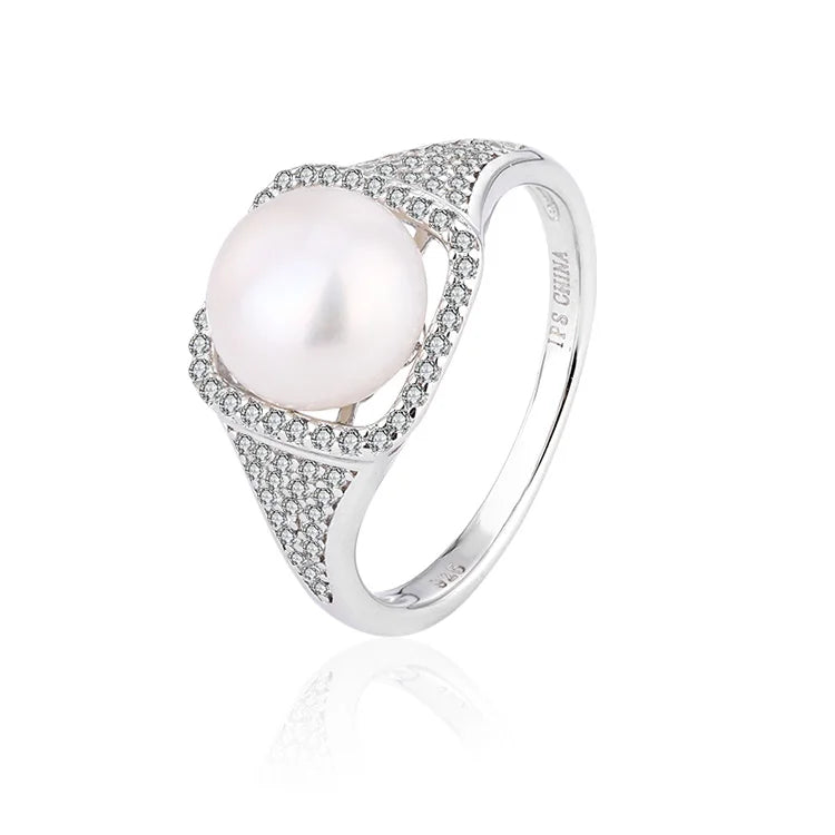 Inlaid small fine diamond 925 sterling silver freshwater pearl high-end luxury ring for ladies